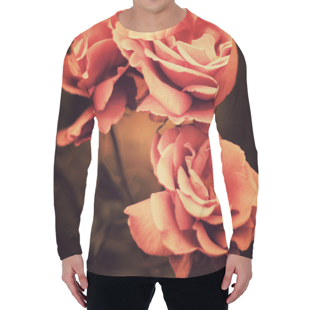 Vintage Rose Print Men's Long Sleeve T-Shirt