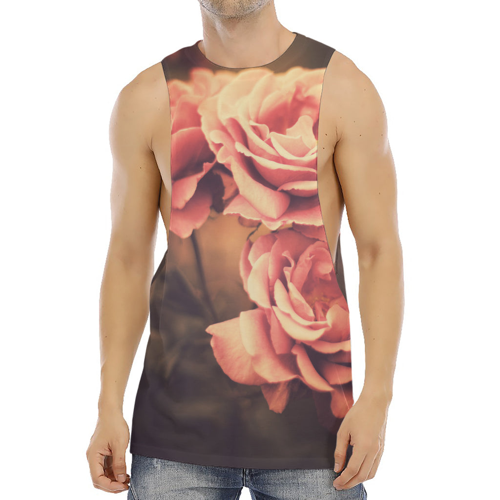 Vintage Rose Print Men's Muscle Tank Top