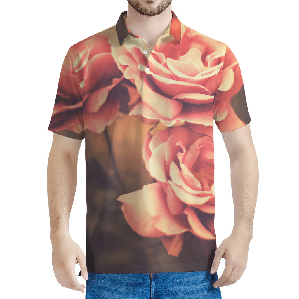 Vintage Rose Print Men's Polo Shirt