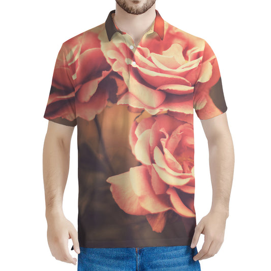 Vintage Rose Print Men's Polo Shirt