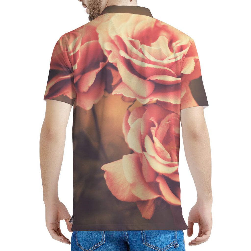 Vintage Rose Print Men's Polo Shirt