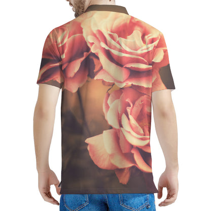 Vintage Rose Print Men's Polo Shirt