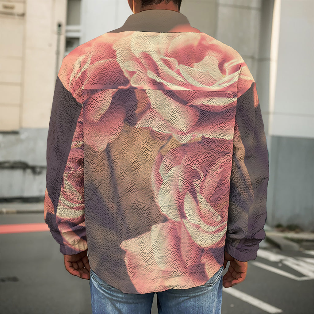 Vintage Rose Print Men's Shirt Jacket