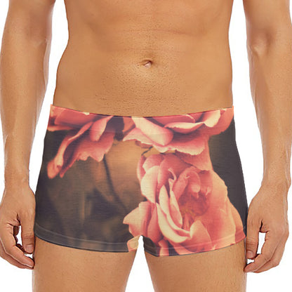 Vintage Rose Print Men's Short Boxer Briefs