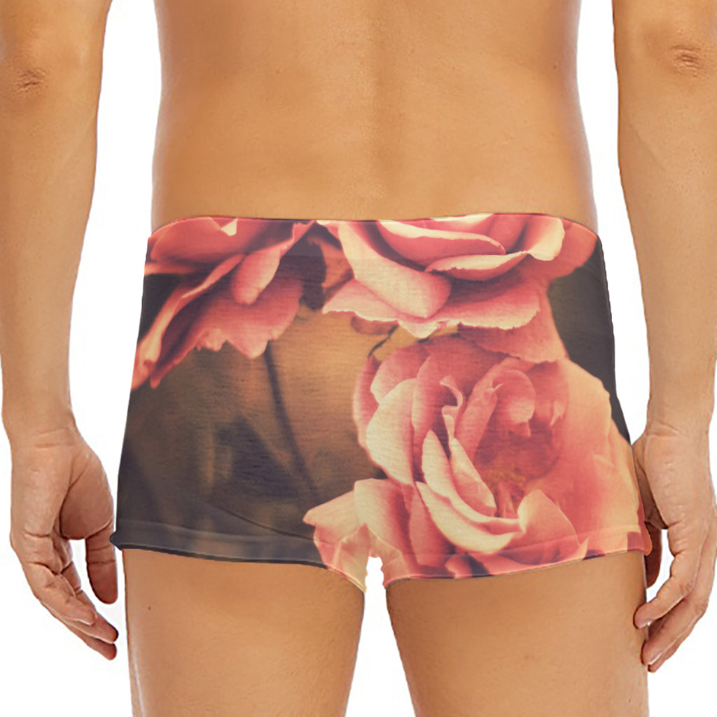 Vintage Rose Print Men's Short Boxer Briefs