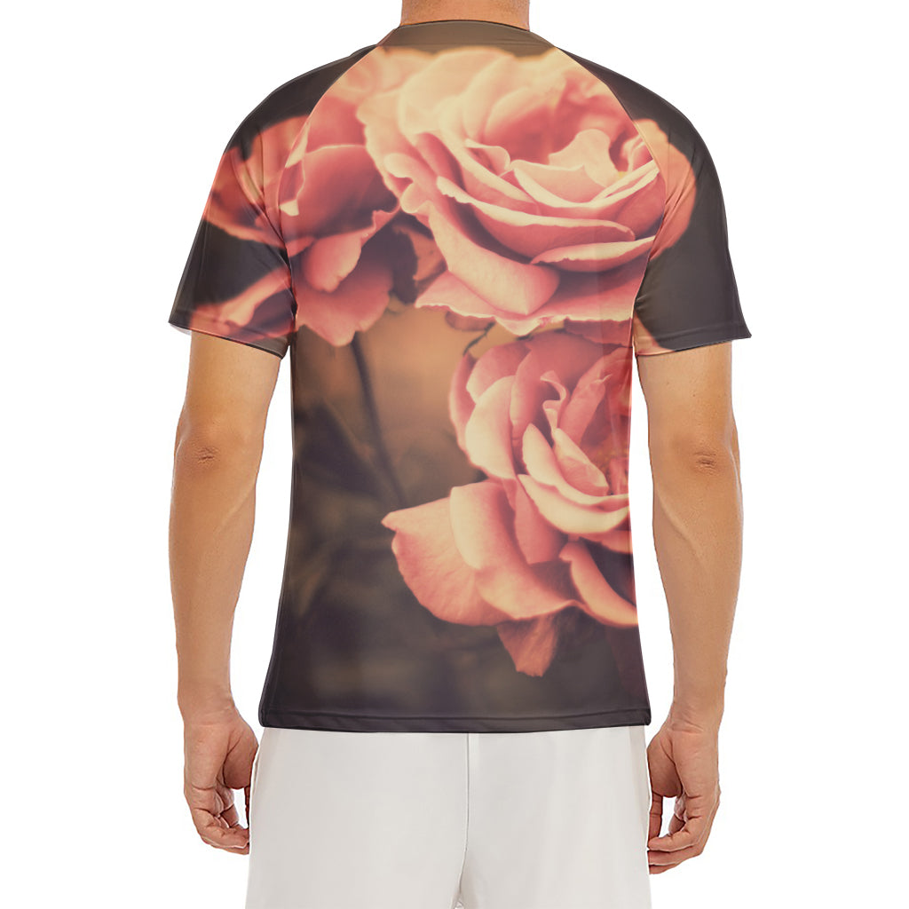 Vintage Rose Print Men's Short Sleeve Rash Guard