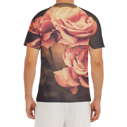Vintage Rose Print Men's Short Sleeve Rash Guard
