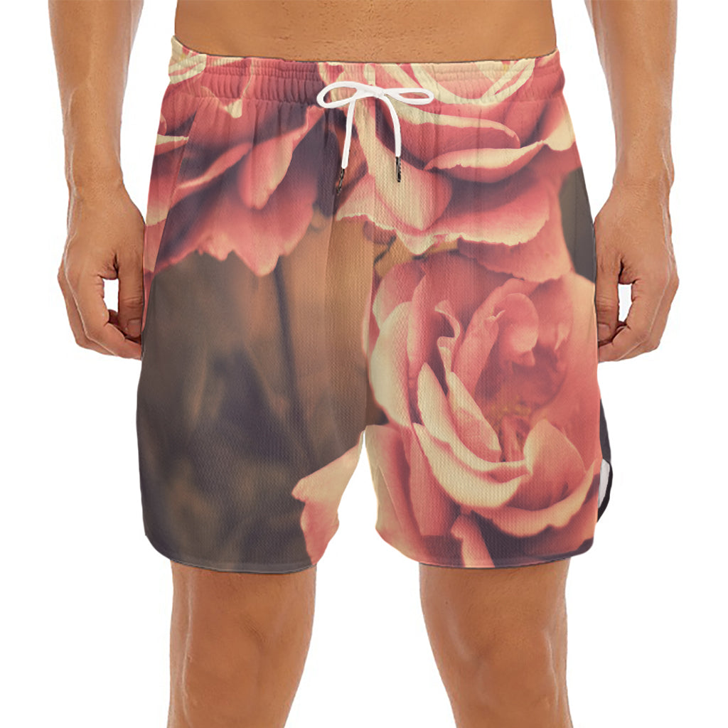 Vintage Rose Print Men's Split Running Shorts