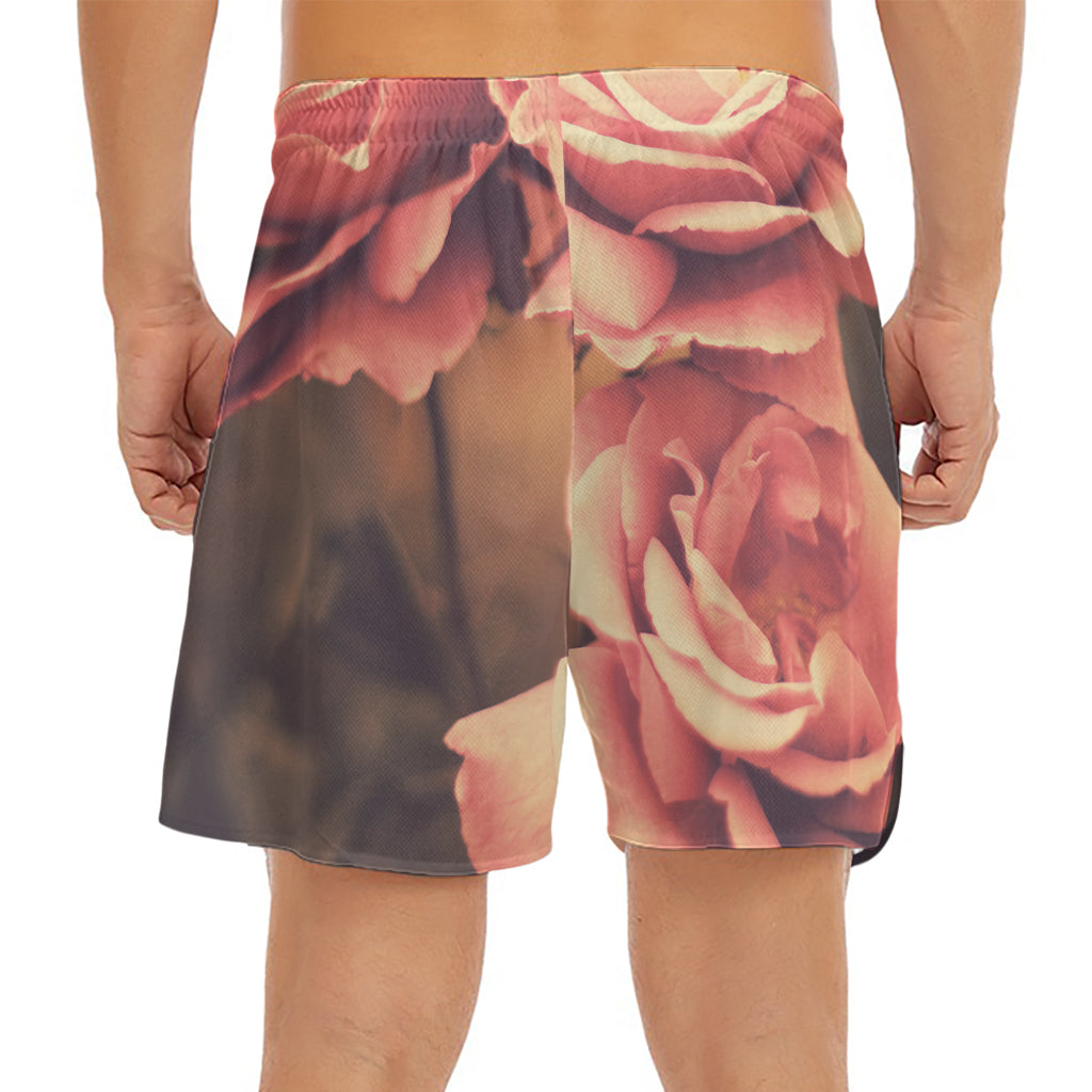 Vintage Rose Print Men's Split Running Shorts