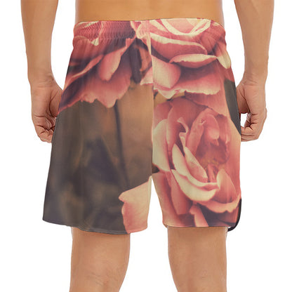 Vintage Rose Print Men's Split Running Shorts