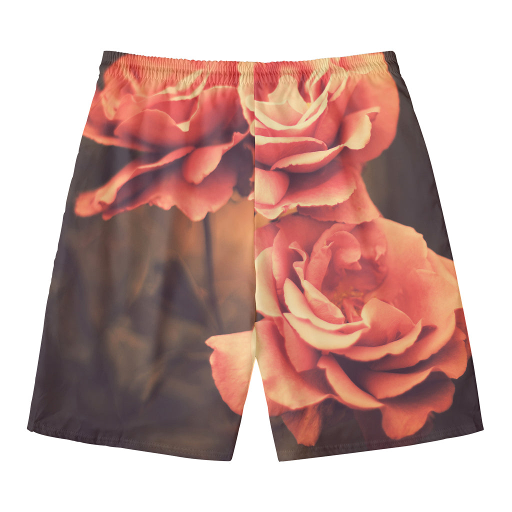 Vintage Rose Print Men's Swim Trunks