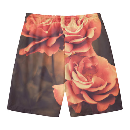 Vintage Rose Print Men's Swim Trunks