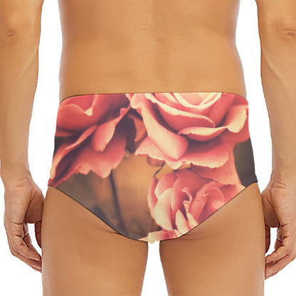 Vintage Rose Print Men's Triangle Swim Briefs
