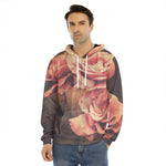 Vintage Rose Print Men's Velvet Pullover Hoodie