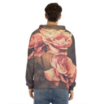Vintage Rose Print Men's Velvet Pullover Hoodie