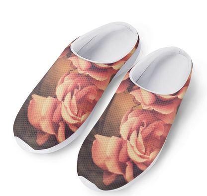 Vintage Rose Print Mesh Casual Shoes
