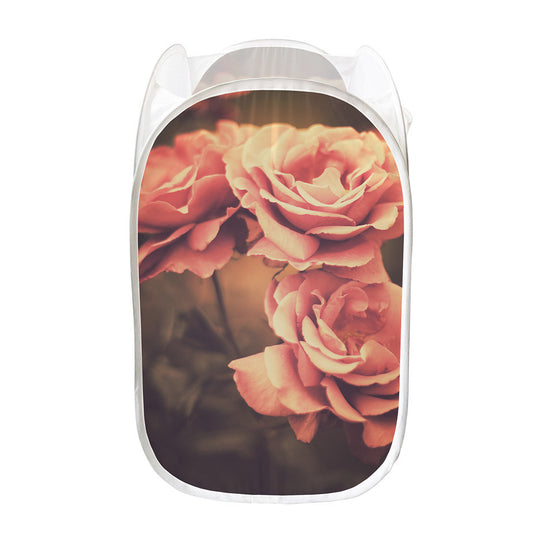 Vintage Rose Print Mesh Laundry Hamper