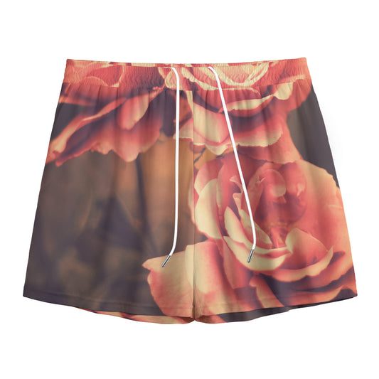 Vintage Rose Print Mesh Shorts