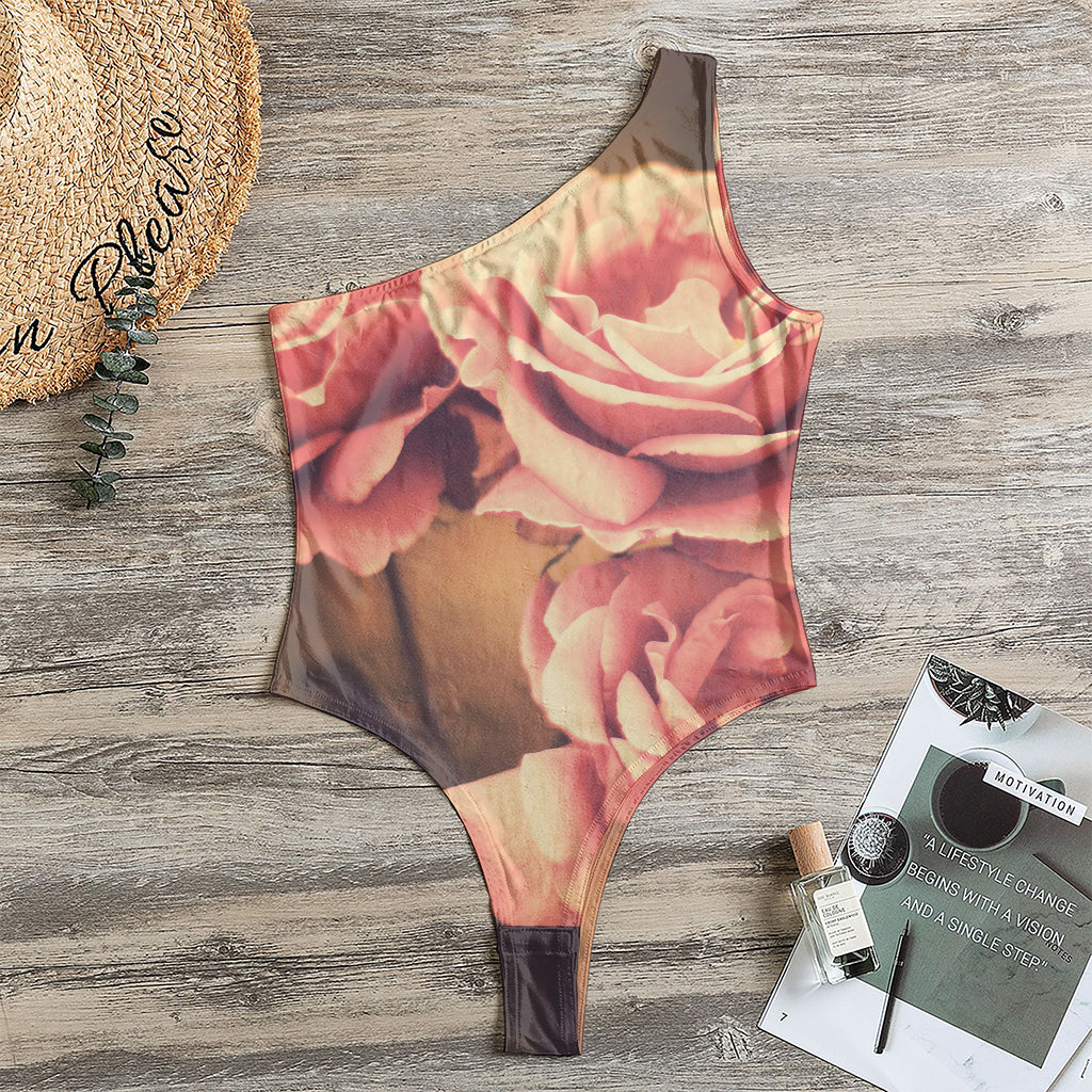 Vintage Rose Print One Shoulder Bodysuit