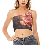 Vintage Rose Print One Shoulder Crop Top