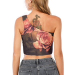 Vintage Rose Print One Shoulder Crop Top