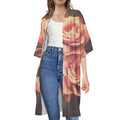 Vintage Rose Print Open Front Beach Cover Up