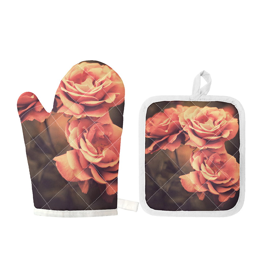 Vintage Rose Print Oven Mitt And Pot Holder Set