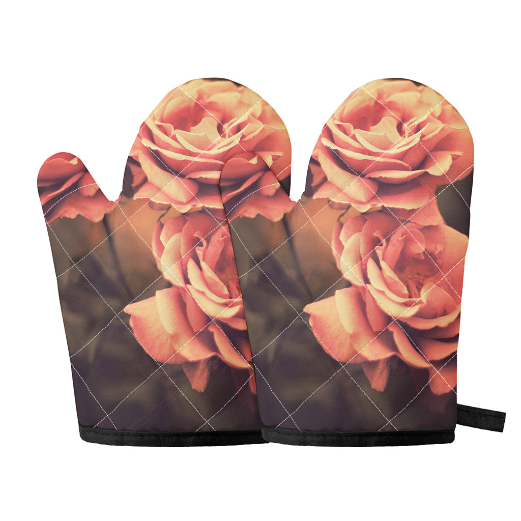 Vintage Rose Print Oven Mitts