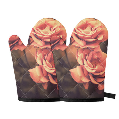 Vintage Rose Print Oven Mitts