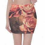 Vintage Rose Print Pencil Mini Skirt