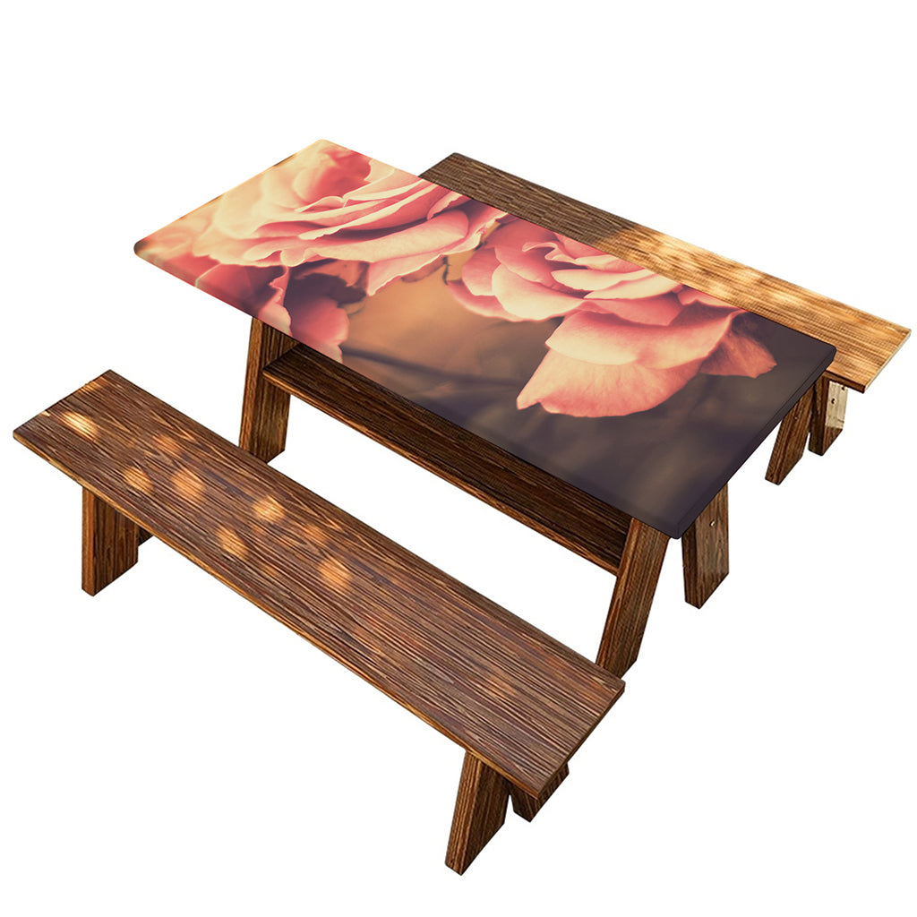 Vintage Rose Print Picnic Table Cover