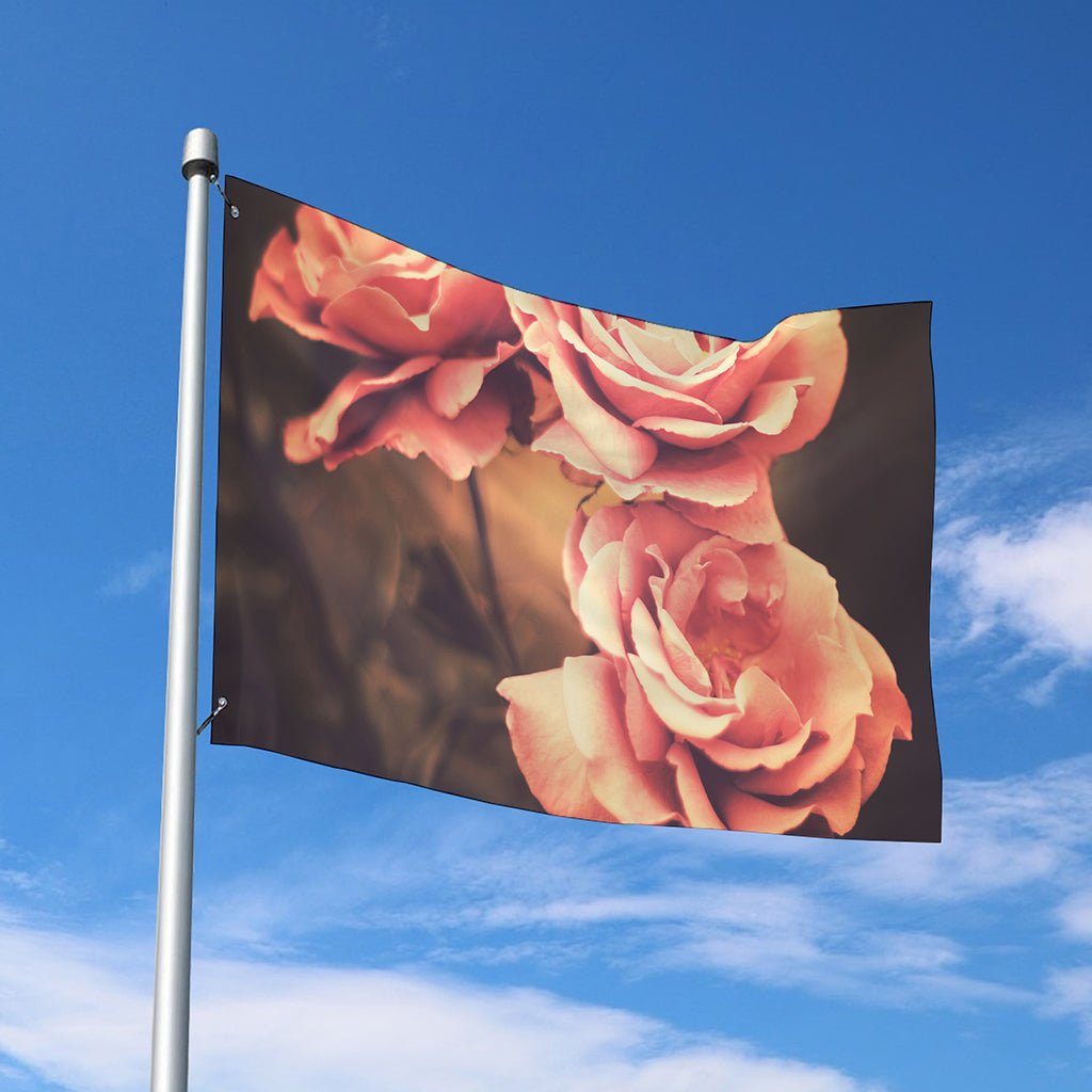 Vintage Rose Print Polyester Flag