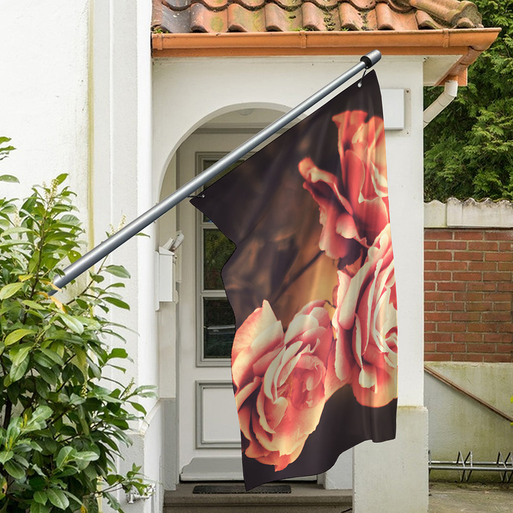 Vintage Rose Print Polyester Flag