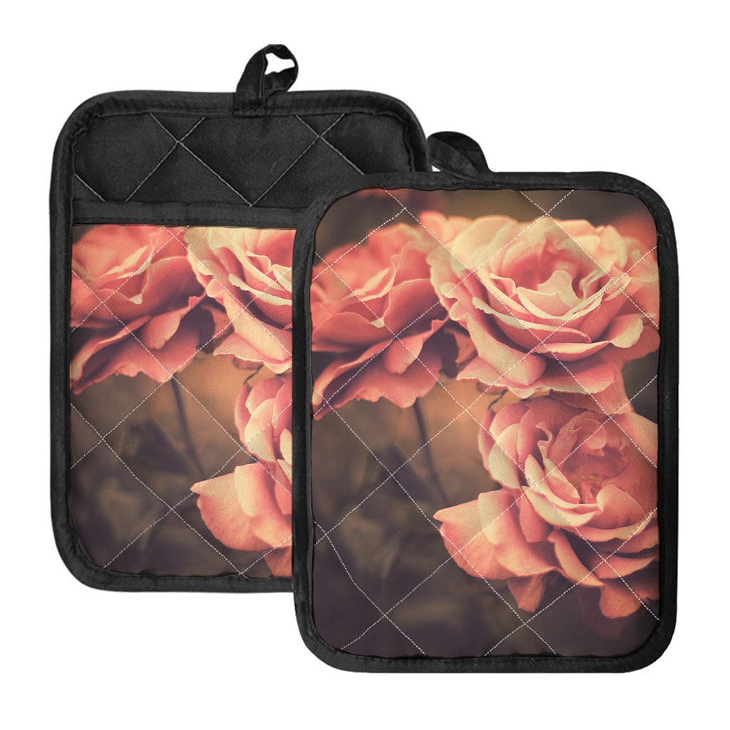 Vintage Rose Print Pot Holders With Pocket