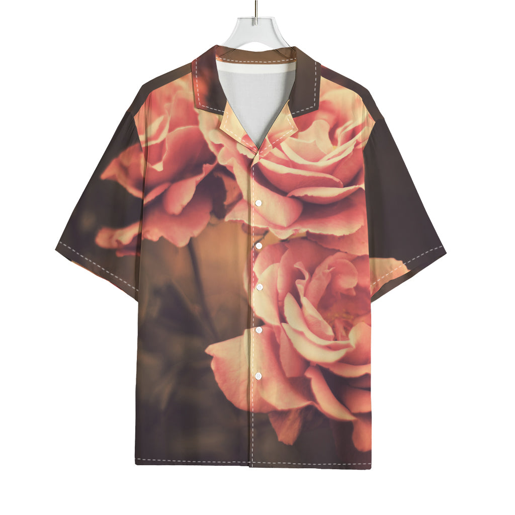 Vintage Rose Print Rayon Hawaiian Shirt