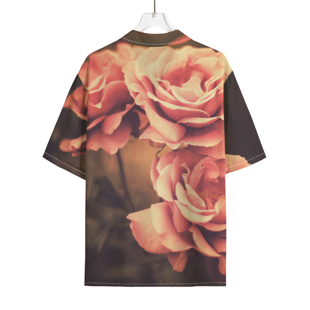 Vintage Rose Print Rayon Hawaiian Shirt