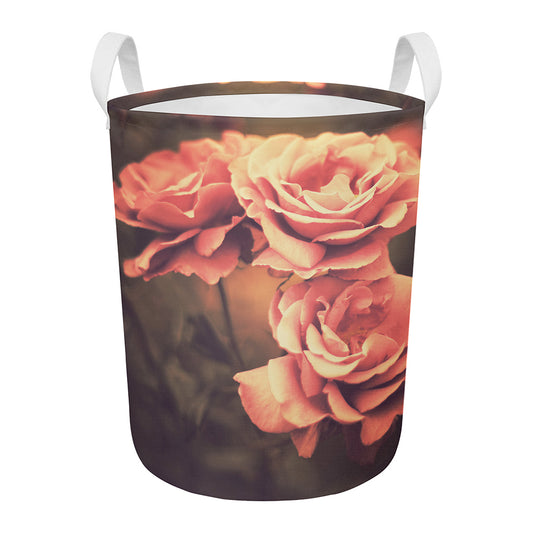 Vintage Rose Print Round Laundry Basket
