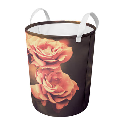 Vintage Rose Print Round Laundry Basket