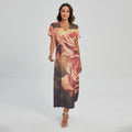 Vintage Rose Print Short Sleeve Maxi Dress