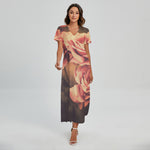 Vintage Rose Print Short Sleeve Maxi Dress