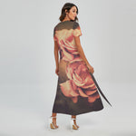Vintage Rose Print Short Sleeve Maxi Dress