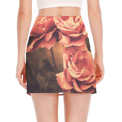 Vintage Rose Print Side Slit Mini Skirt
