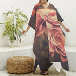 Vintage Rose Print Silk V-Neck Kaftan Dress