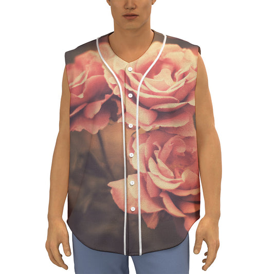 Vintage Rose Print Sleeveless Baseball Jersey