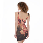 Vintage Rose Print Sleeveless Bodycon Dress