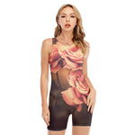 Vintage Rose Print Sleeveless One Piece Swimsuit