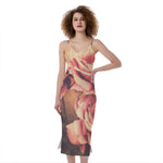 Vintage Rose Print Slim Fit Midi Cami Dress
