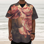 Vintage Rose Print Textured Short Sleeve Shirt