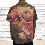 Vintage Rose Print Textured Short Sleeve Shirt