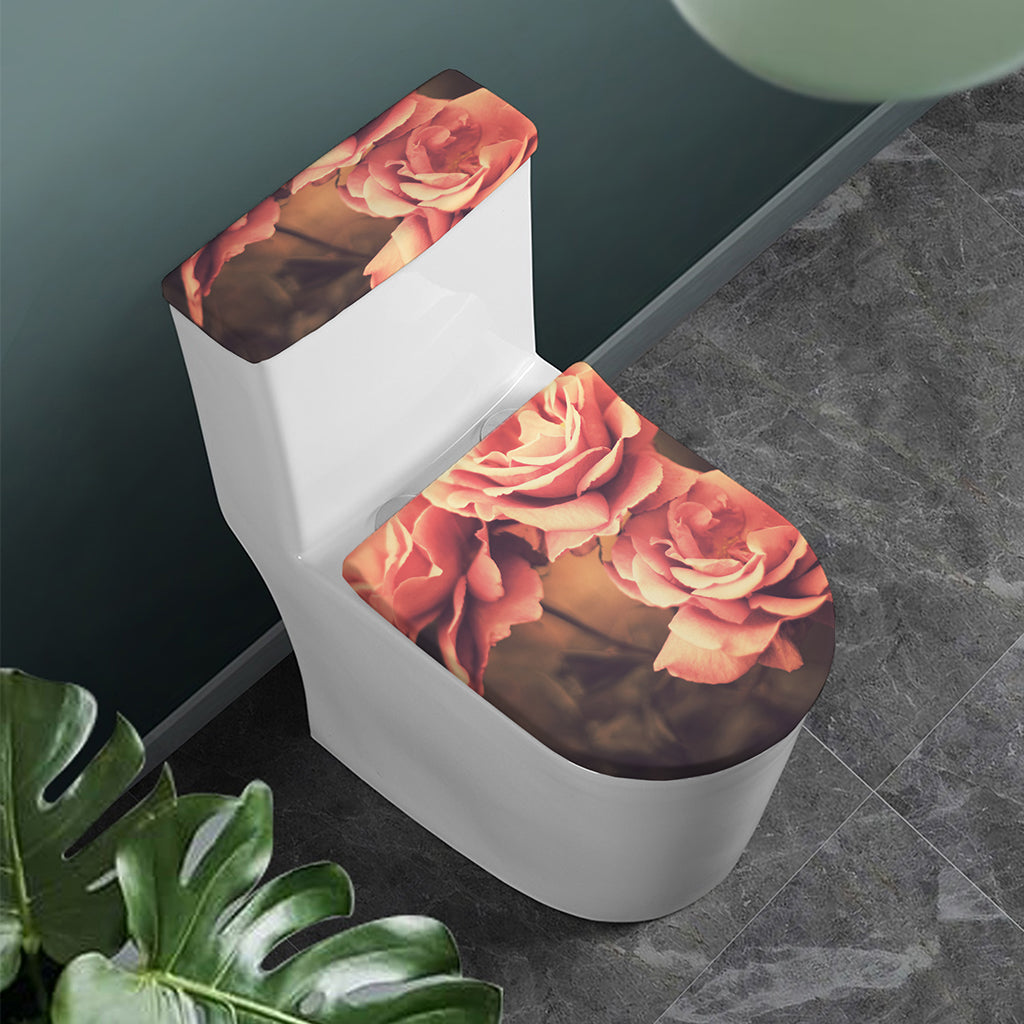 Vintage Rose Print Toilet Lid And Tank Cover Set